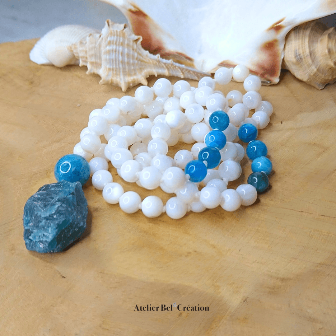 Collier long, Mala Apatite et nacre - Atelier Bel’Création