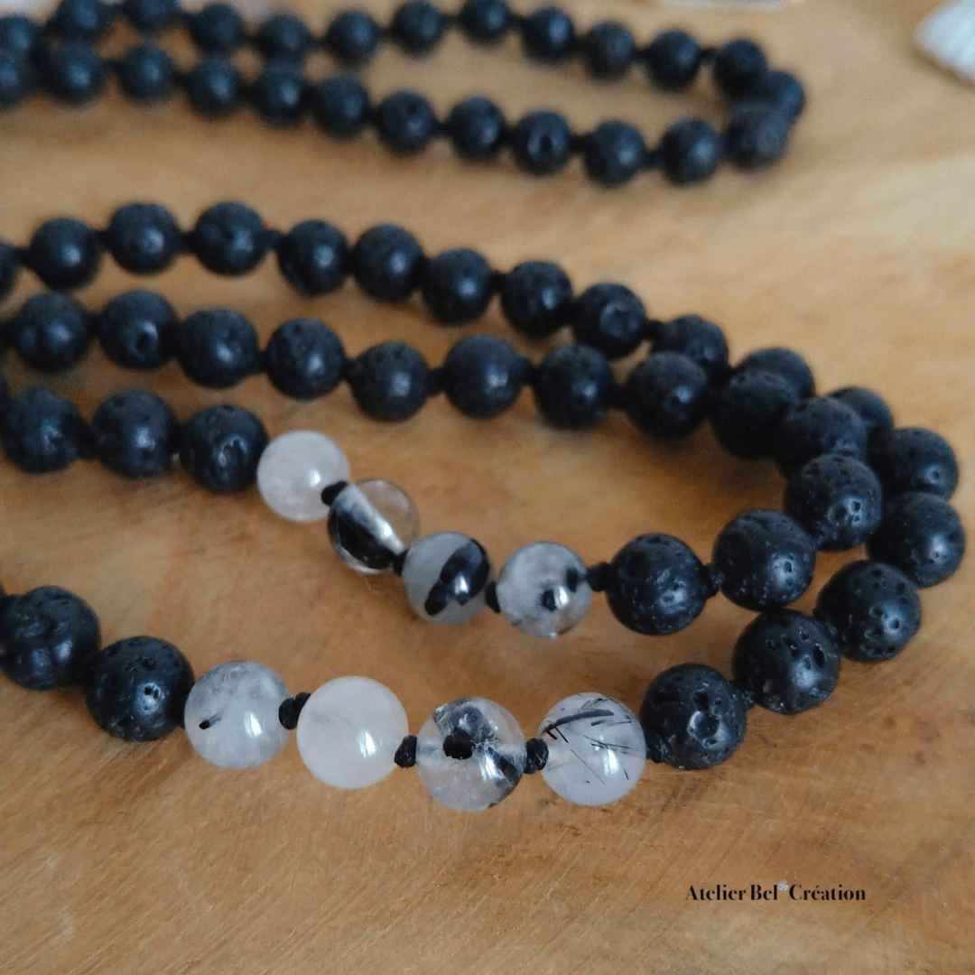 Collier homme, Mala Tourmaline noire « Miran » - Atelier Bel’Création