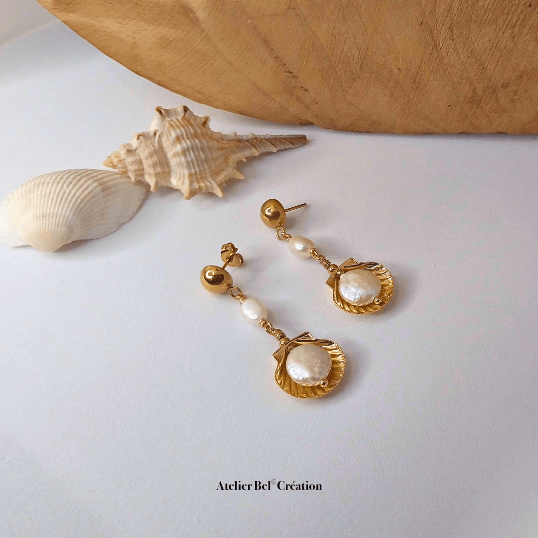 Boucles d’oreilles pendantes coquillage « Imani » - Atelier Bel’Création