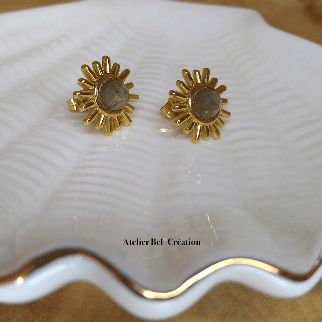 Clous d’oreilles Soleil Labradorite « Loelia » - Atelier Bel’Création