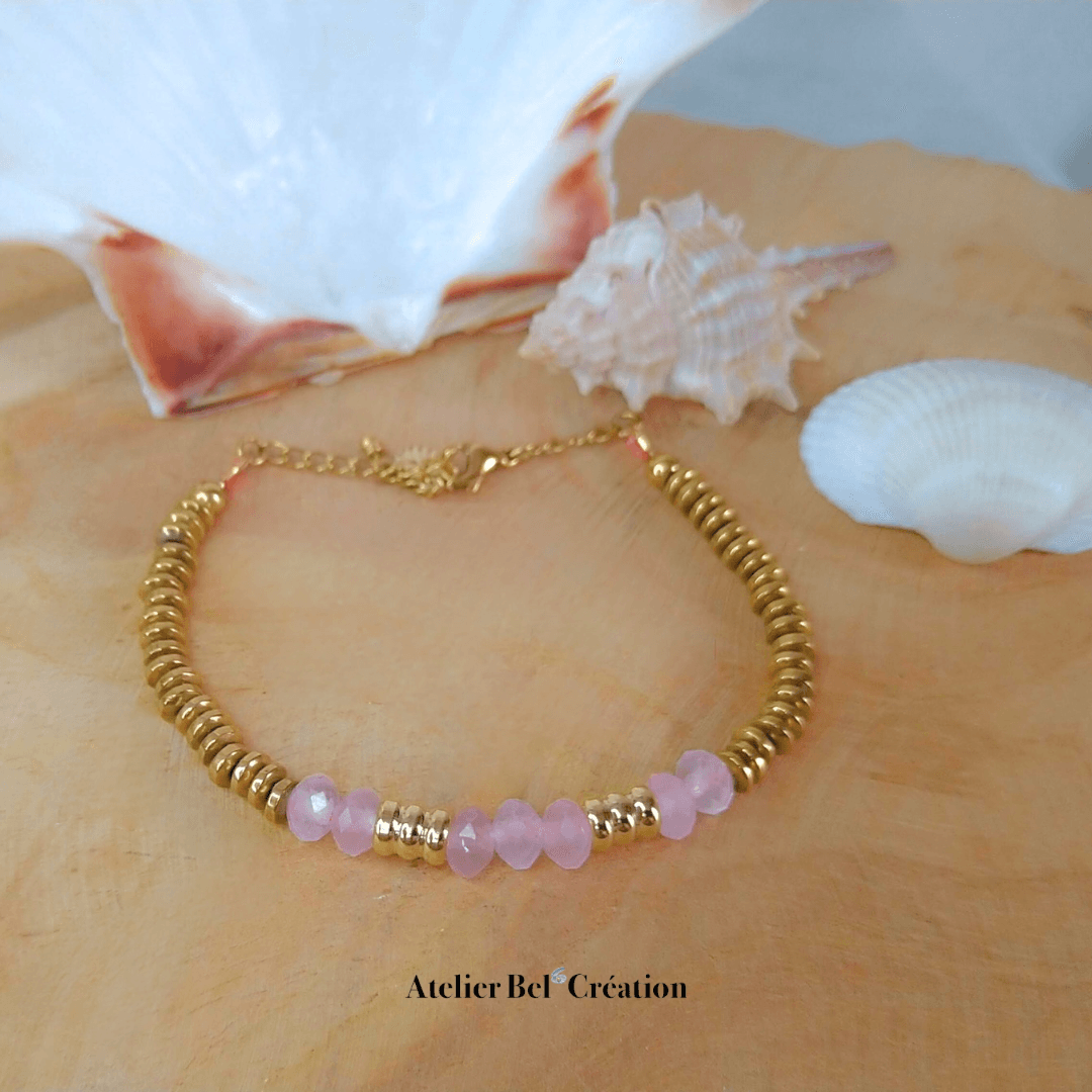 Bracelet Perles naturelles Rose « Shine » - Atelier Bel’Création
