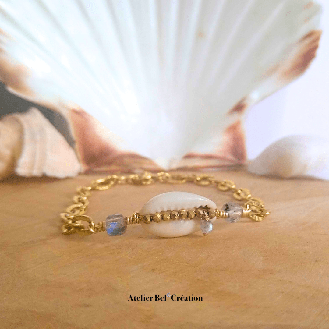 Bracelet Coquillage et Pierre naturelle Labradorite « Shell » - Atelier Bel’Création