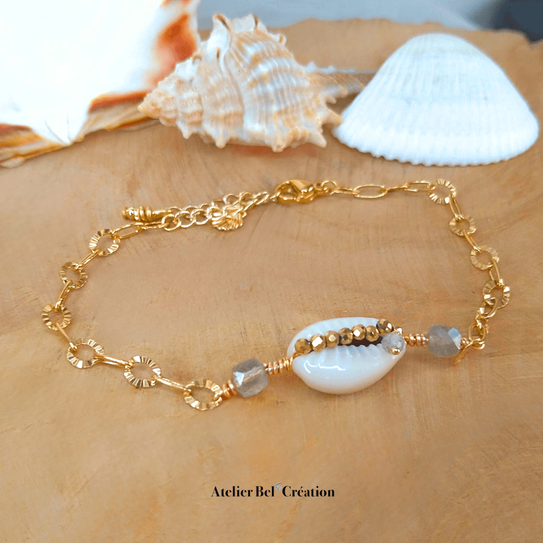 Bracelet Coquillage et Pierre naturelle Labradorite « Shell » - Atelier Bel’Création