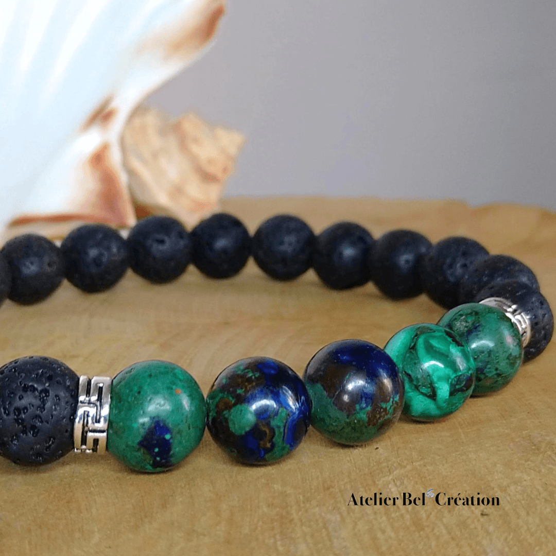 Bracelet homme Azurite Malachite « Arès » - Atelier Bel’Création