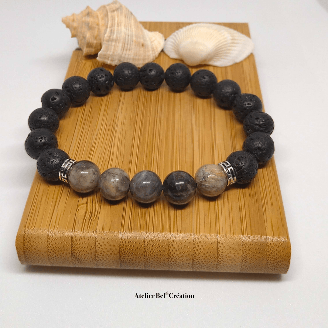 Bracelet homme Pierre de Lune Noire « Dionysos » - Atelier Bel’Création