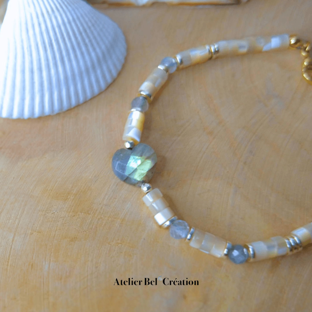 Bracelet Cœur en Pierre Labradorite « Sunset » - Atelier Bel’Création