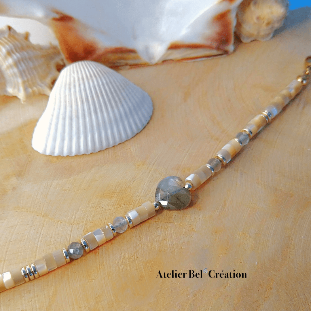 Bracelet Cœur en Pierre Labradorite « Sunset » - Atelier Bel’Création