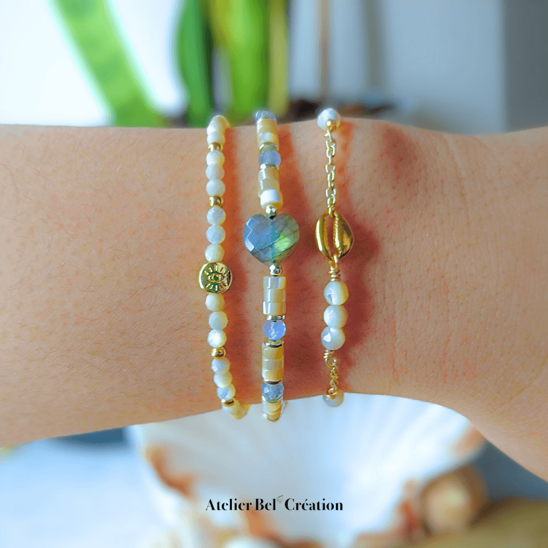 Bracelet Cœur en Pierre Labradorite « Sunset » - Atelier Bel’Création