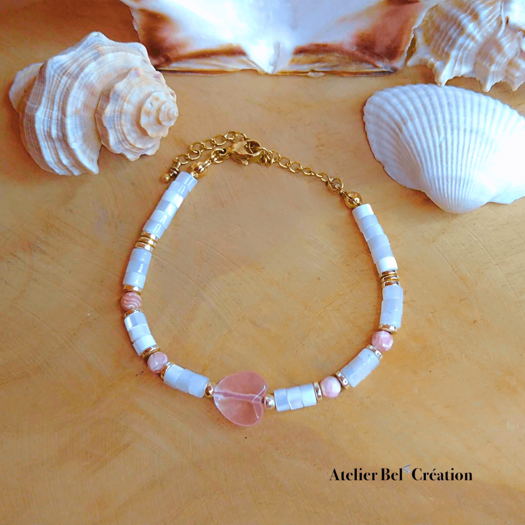 Bracelet Coeur en Pierre naturelle Rose « Love » - Atelier Bel’Création