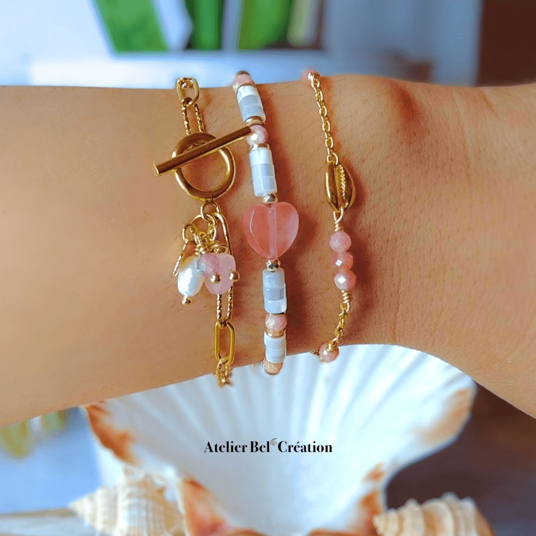 Bracelet Coeur en Pierre naturelle Rose « Love » - Atelier Bel’Création