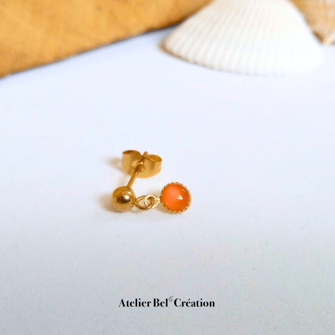 Boucle d’oreille Puce Cornaline « Mérida » - Atelier Bel’Création