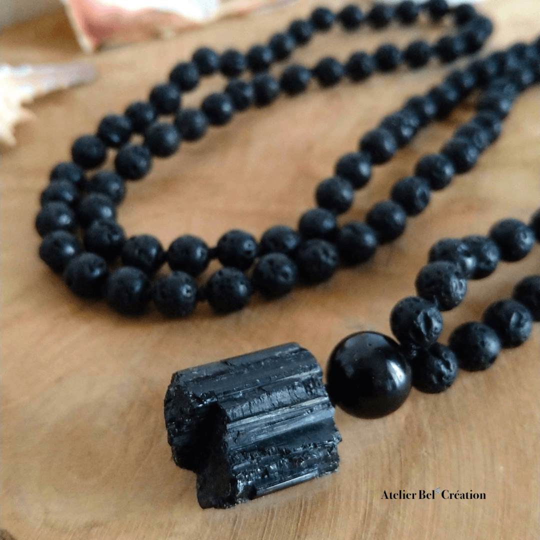 Collier homme, Mala Tourmaline noire « Miran » - Atelier Bel’Création