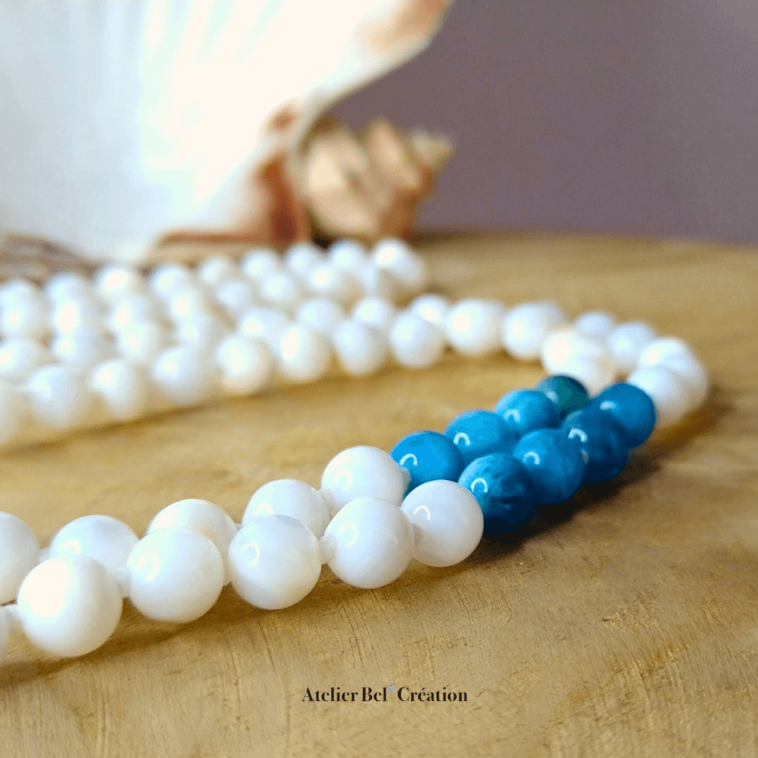 Collier long, Mala Apatite et nacre - Atelier Bel’Création