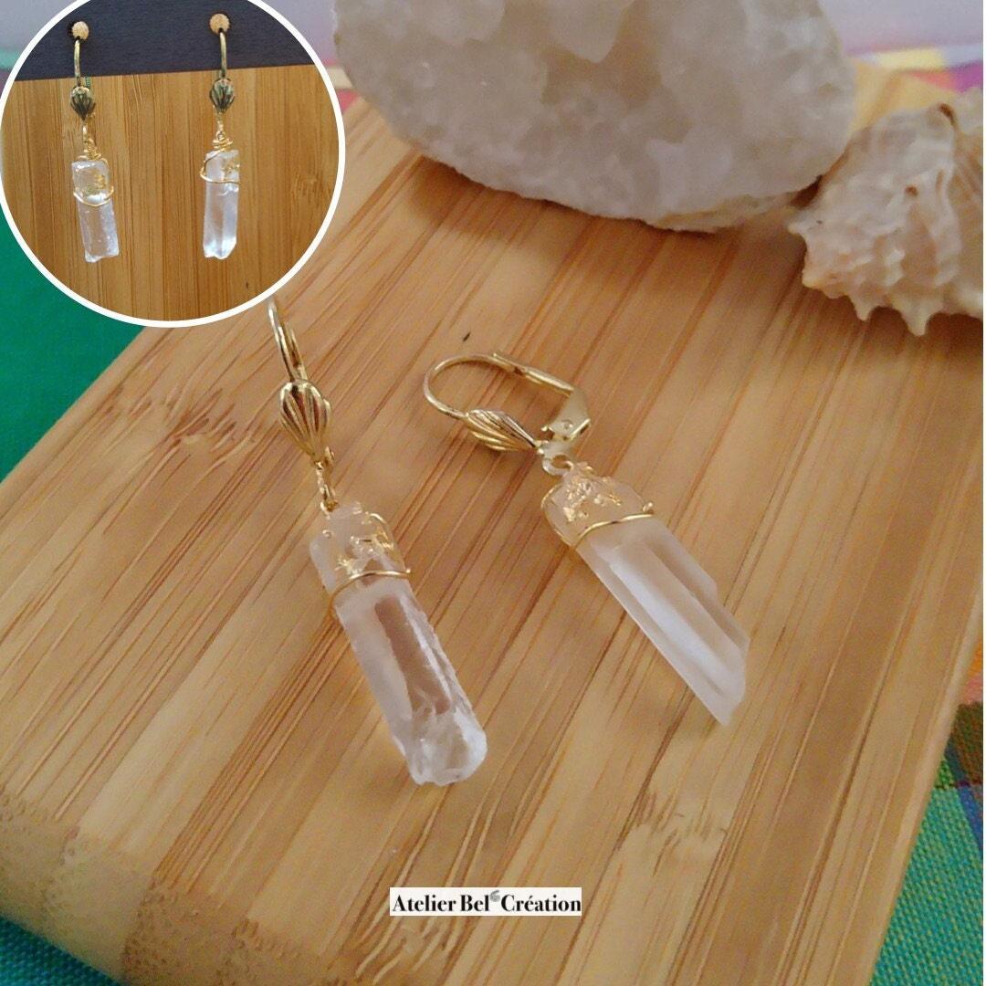 Boucles d’oreilles Pointe Cristal de Roche « Laurine » - Atelier Bel’Création