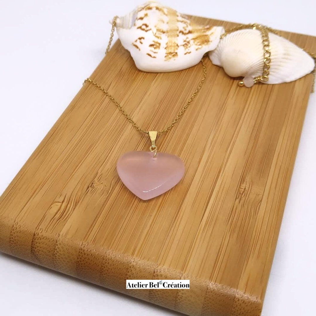 Heart Necklace | Moonstone, labradorite, pink Quartz, golden stainless steel, natural stones, stone heart pendant