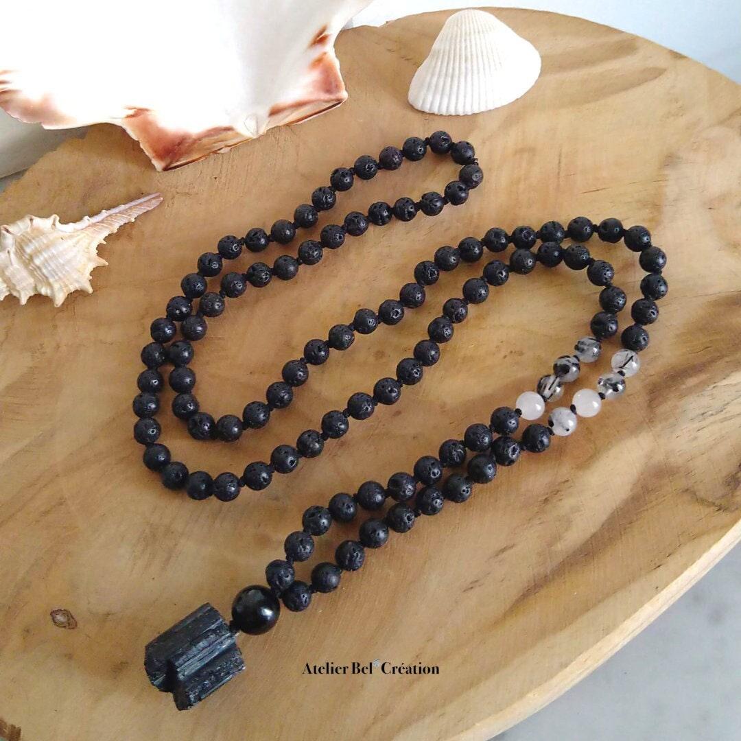Collier homme, Mala Tourmaline noire « Miran » - Atelier Bel’Création