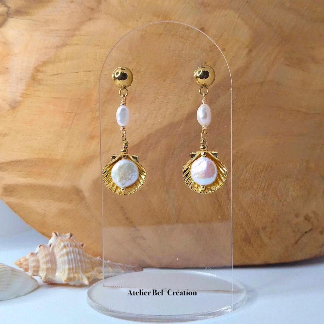 Boucles d’oreilles pendantes coquillage « Imani » - Atelier Bel’Création