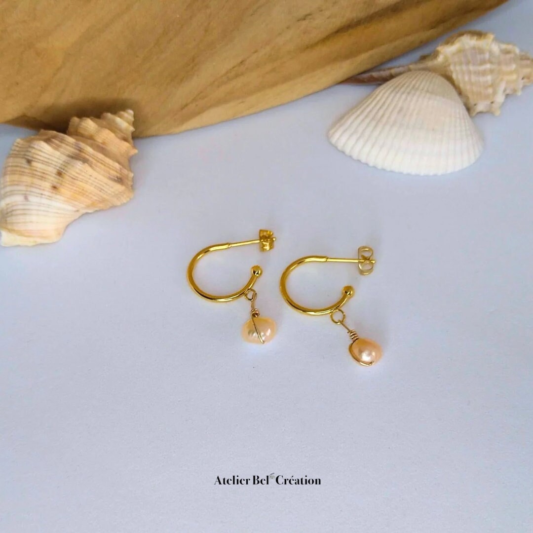 Freshwater Pearl drop hoops Mini creole | earring