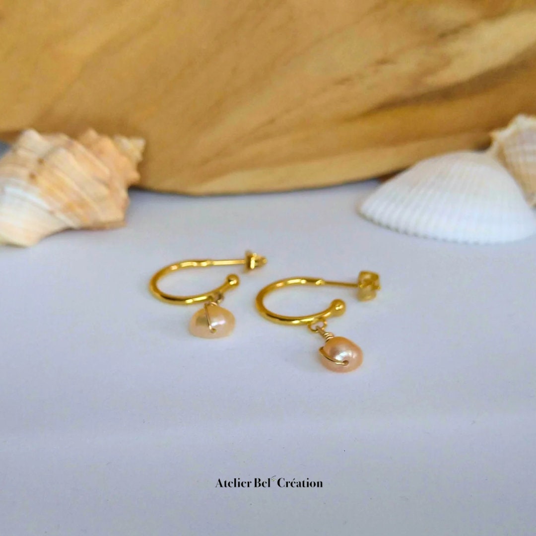 Freshwater Pearl drop hoops Mini creole | earring