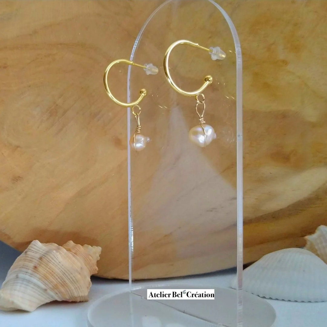 Freshwater Pearl drop hoops Mini creole | earring