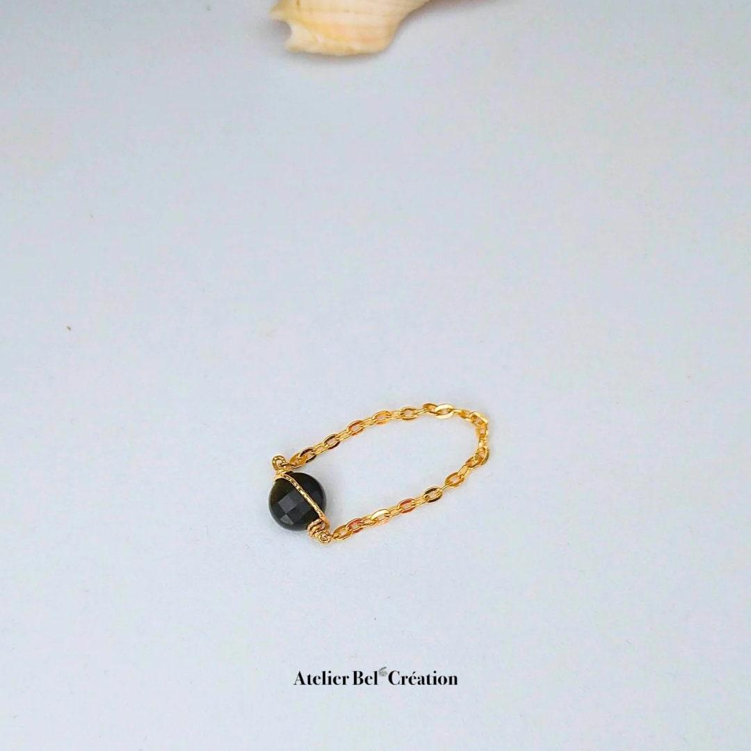 Bague chaînette en Obsidienne dorée « Bahá » - Atelier Bel’Création