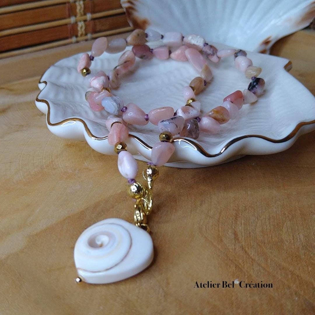 Collier perles naturelles en Opale Rose « Cyane »