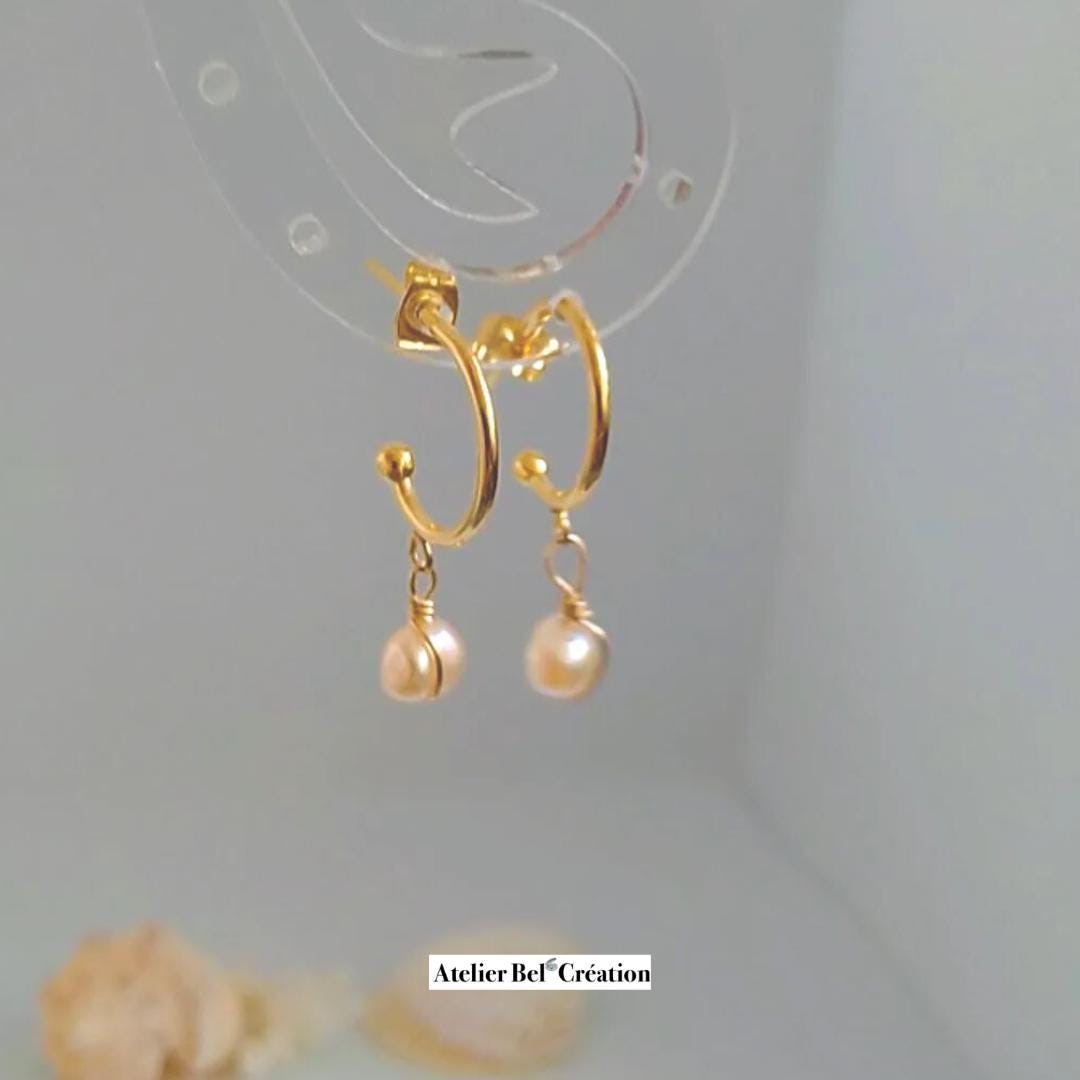 Freshwater Pearl drop hoops Mini creole | earring