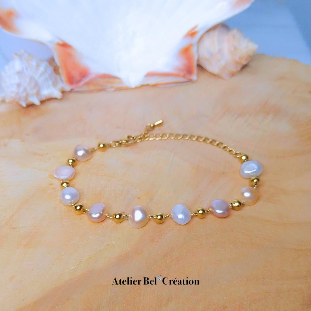 Natural gemstone Bracelets Orange moonstone, sunstone | stainless steel, shell