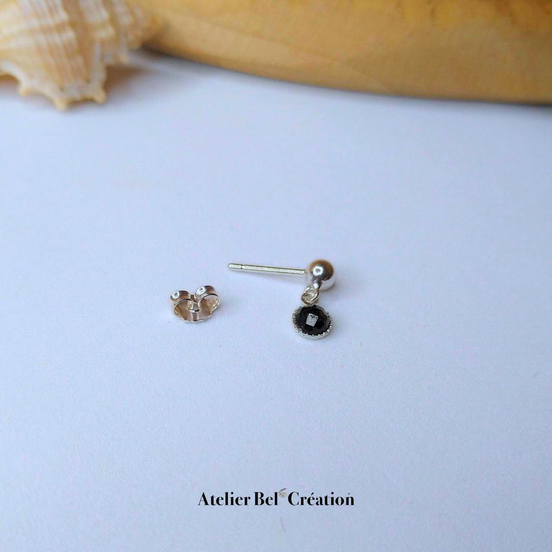 Boucle d’oreille Puce Obsidienne « Brooklyn » - Atelier Bel’Création