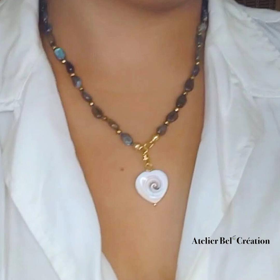 Collier perles naturelles en Labradorite « Cyane » - Atelier Bel’Création