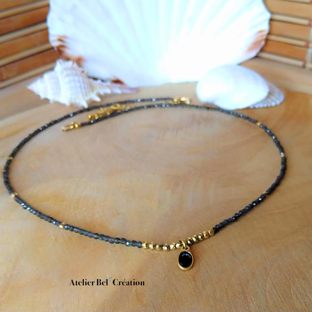 Necklace | Natural Obsidian gold stones, amulet eye