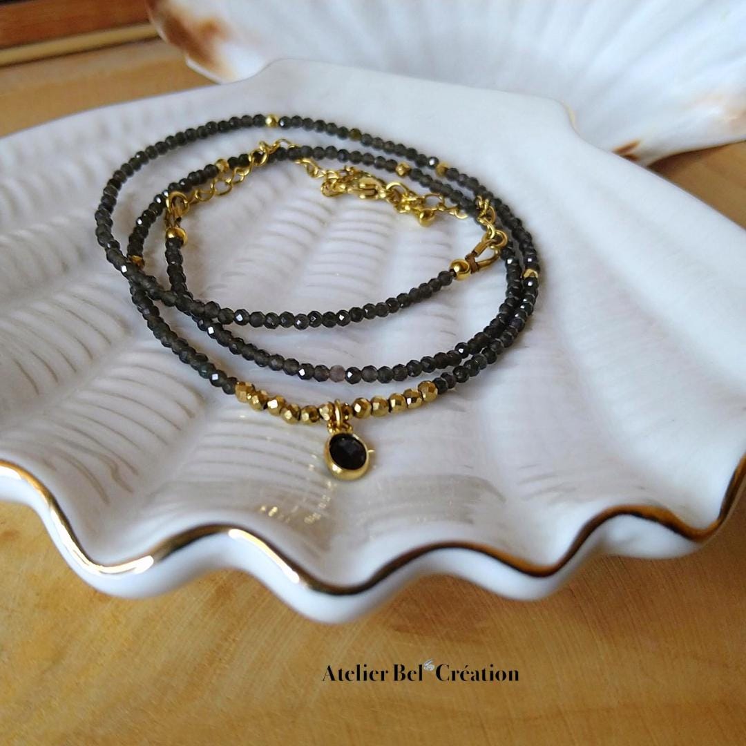 Necklace | Natural Obsidian gold stones, amulet eye