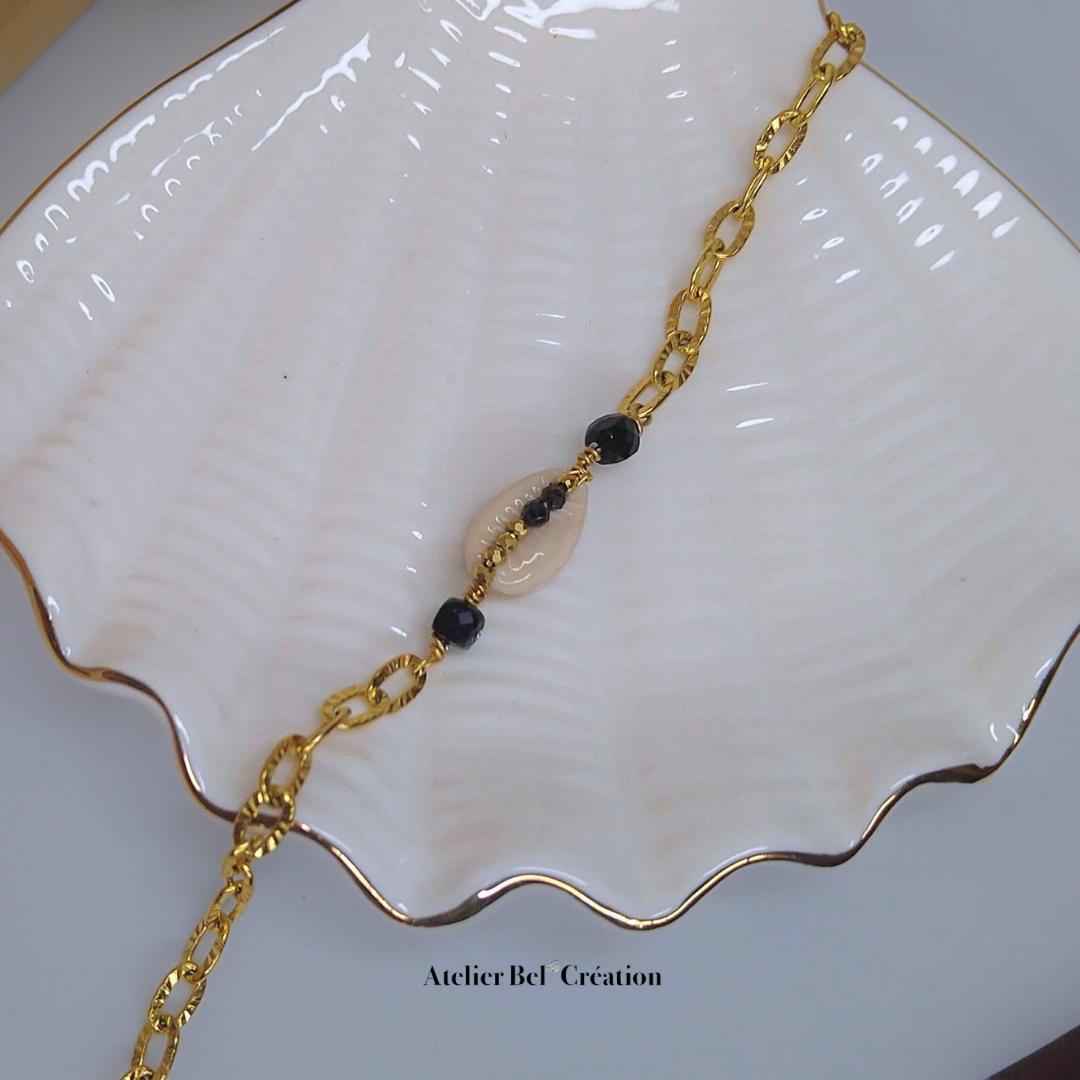 Bracelet Coquillage et Pierre naturelle Onyx noir « Laora » - Atelier Bel’Création