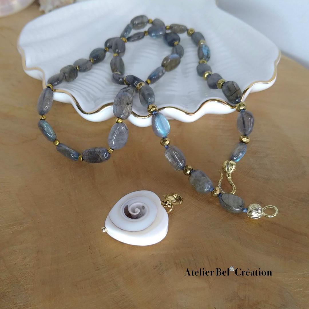 Collier perles naturelles en Labradorite « Cyane » - Atelier Bel’Création