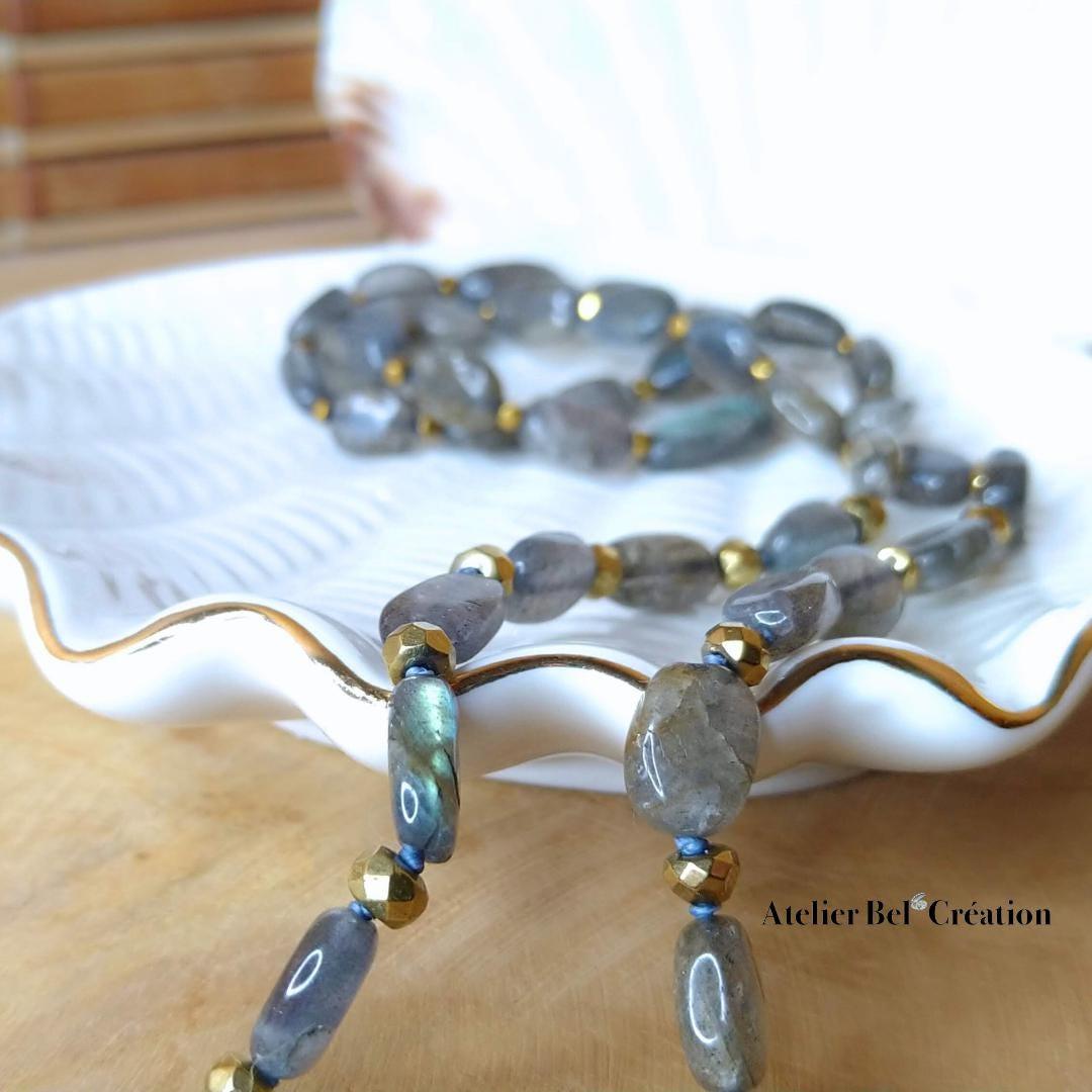 Collier perles naturelles en Labradorite « Cyane » - Atelier Bel’Création