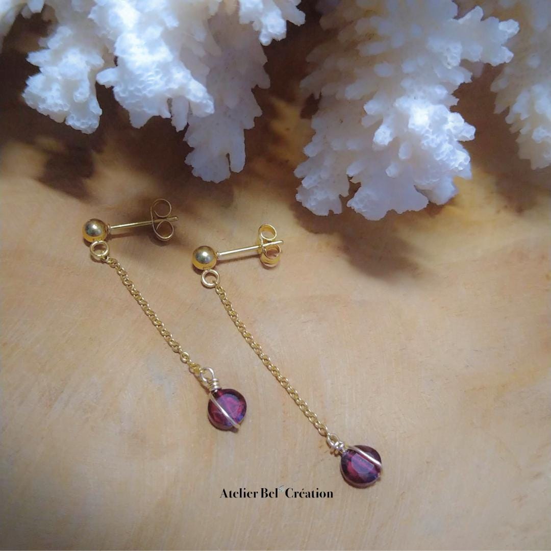Grenat Mono dangle earring chain | drop earring, natural gemstone
