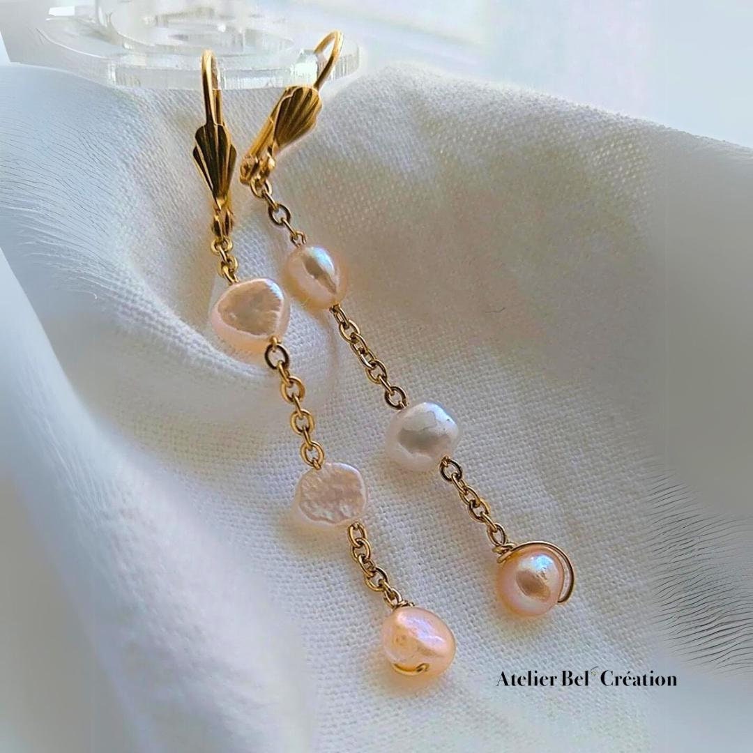 Fresh water pendant Earrings | golden