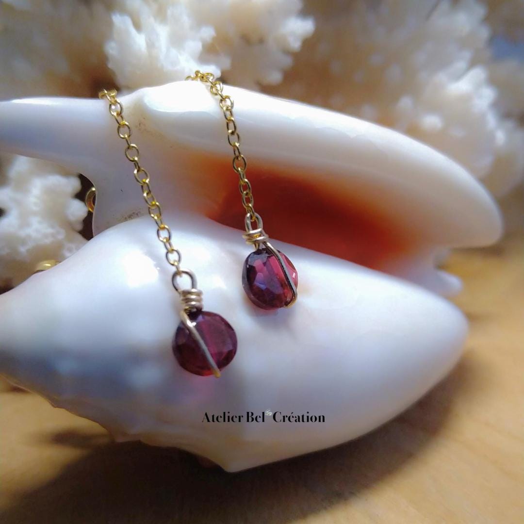 Grenat Mono dangle earring chain | drop earring, natural gemstone