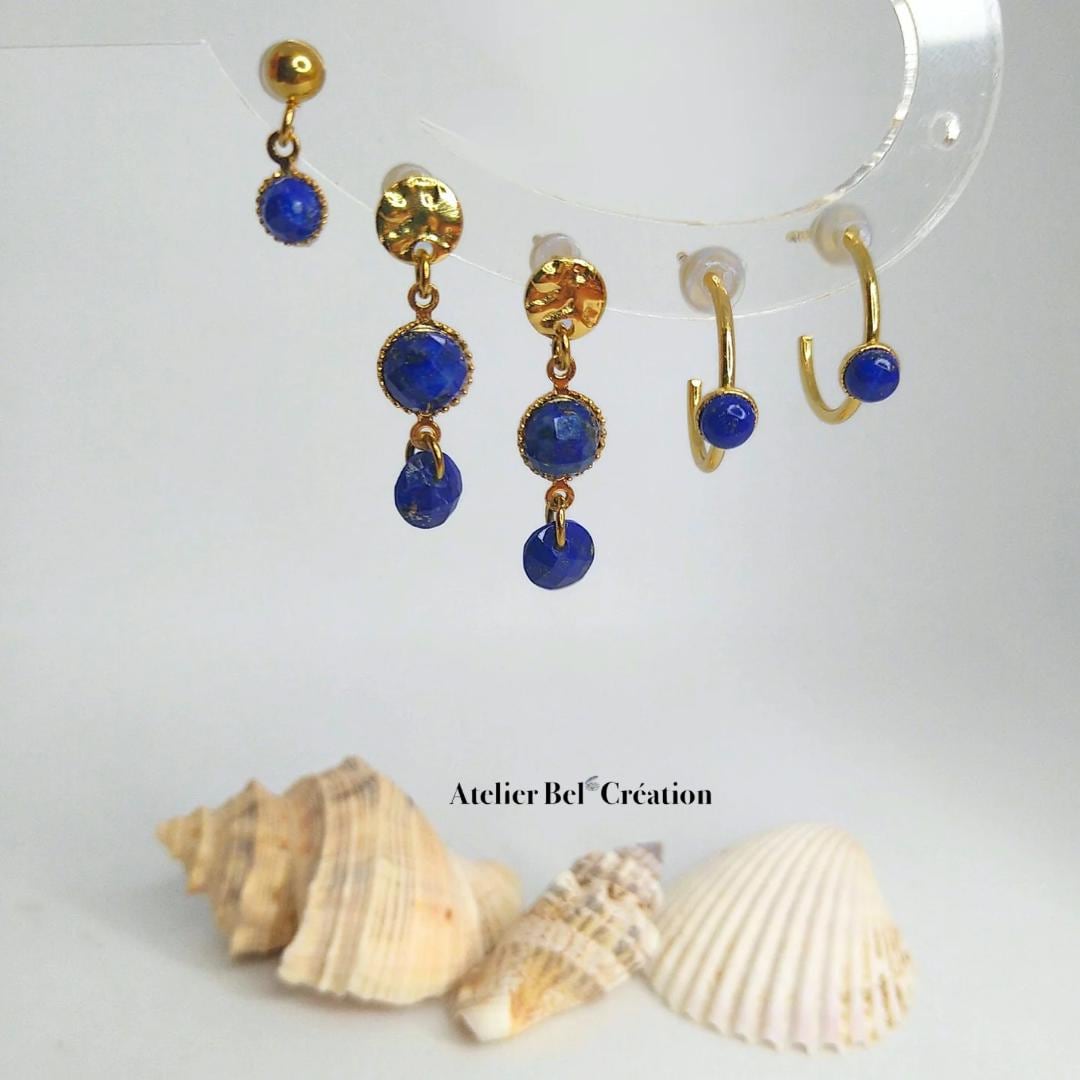 Lapis lazuli stone Earrings | golden stainless steel, mono earring, dangling earring, mini creole earrings, earrings stud