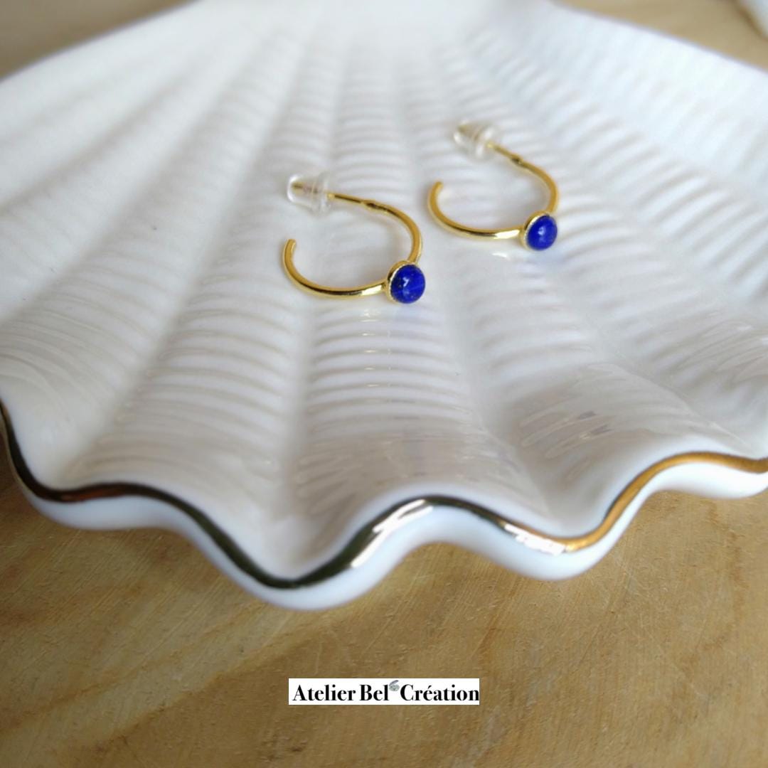 Lapis lazuli stone Earrings | golden stainless steel, mono earring, dangling earring, mini creole earrings, earrings stud