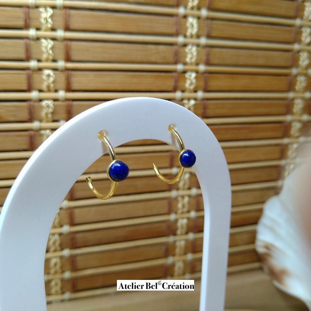 Lapis lazuli stone Earrings | golden stainless steel, mono earring, dangling earring, mini creole earrings, earrings stud