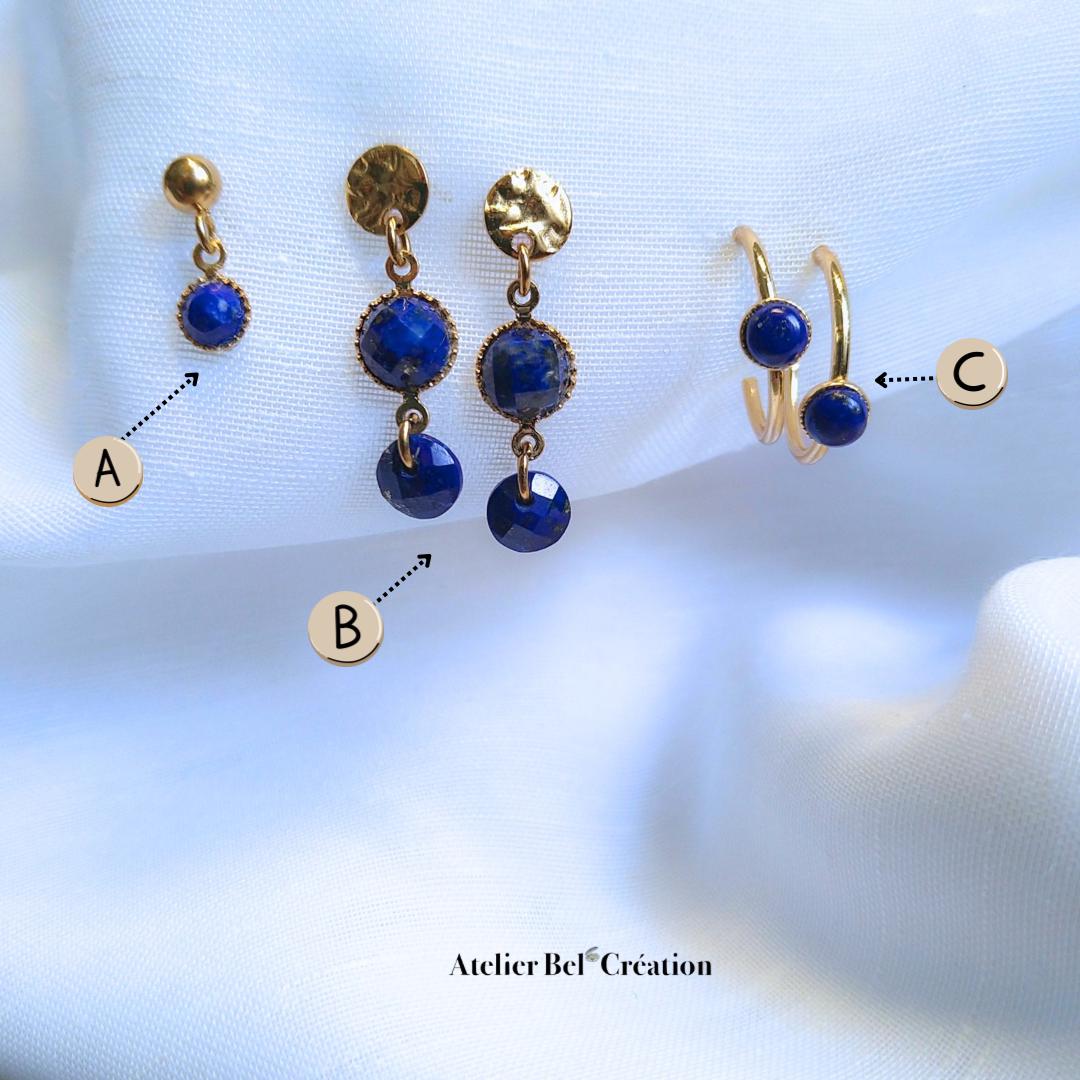Lapis lazuli stone Earrings | golden stainless steel, mono earring, dangling earring, mini creole earrings, earrings stud