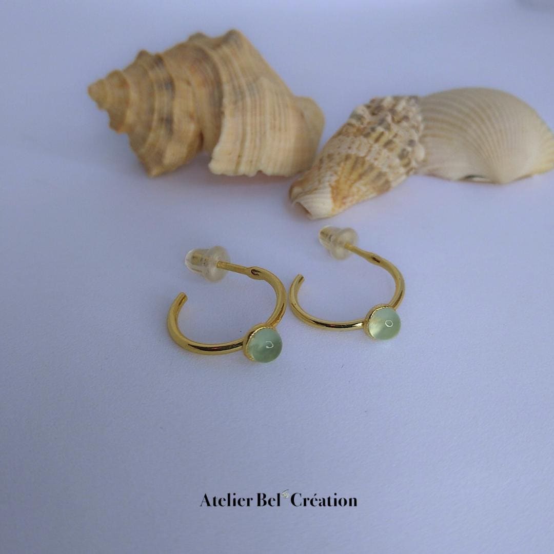Blue stone Earrings | golden stainless steel, mono earring, mini creole earrings, earrings stud, calcedony