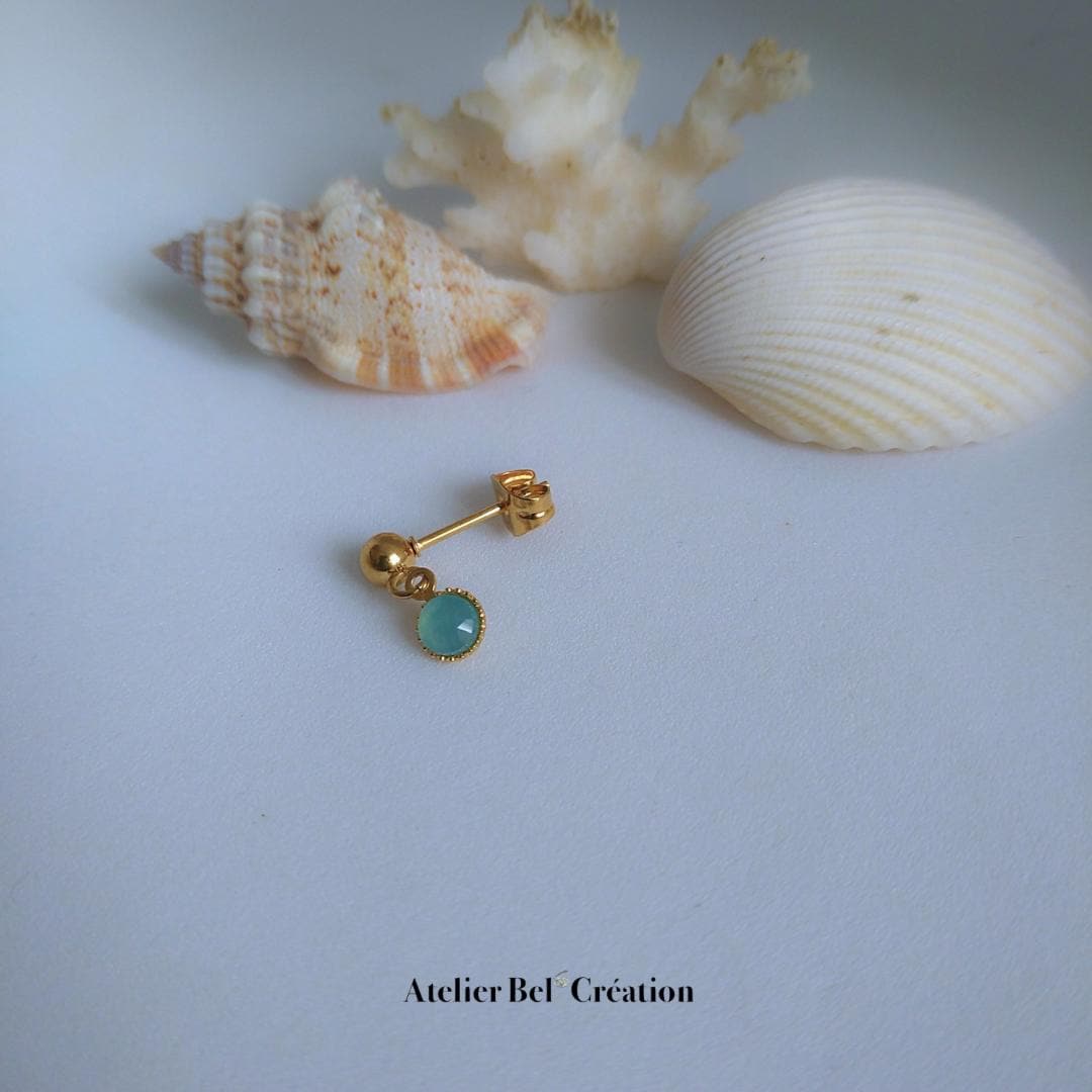 Blue stone Earrings | golden stainless steel, mono earring, mini creole earrings, earrings stud, calcedony