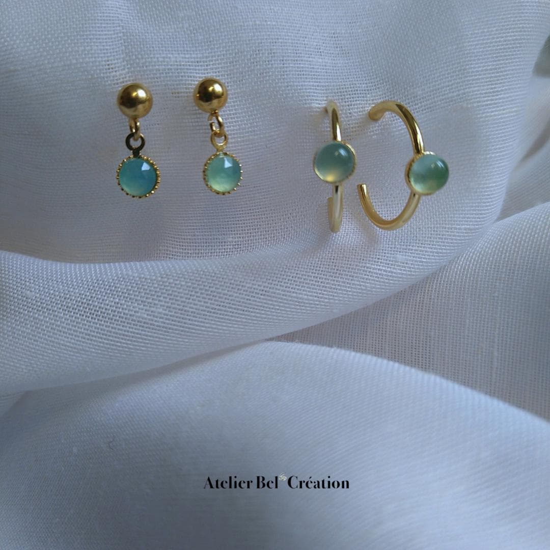 Blue stone Earrings | golden stainless steel, mono earring, mini creole earrings, earrings stud, calcedony