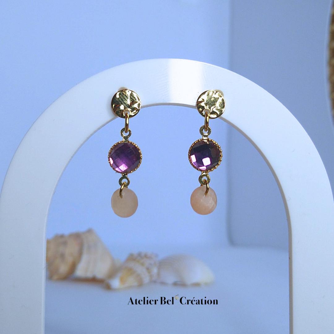 Amethyst stone Earrings | golden stainless steel, mono earring, dangling earring, hoop earrings, earrings studs