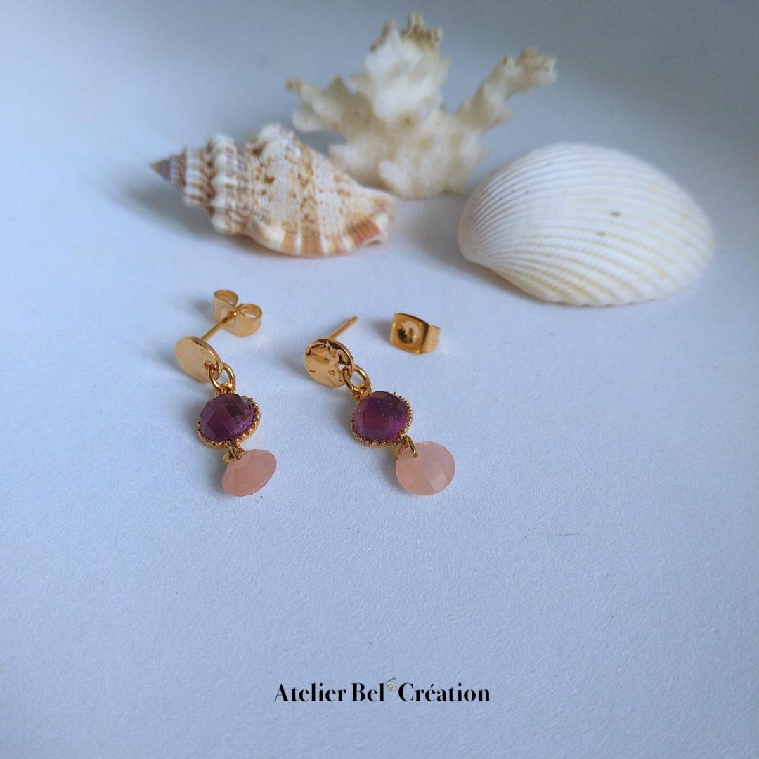 Amethyst stone Earrings | golden stainless steel, mono earring, dangling earring, hoop earrings, earrings studs