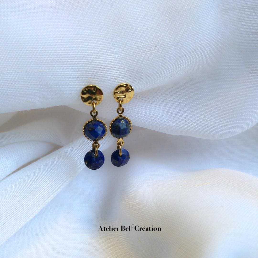 Lapis lazuli stone Earrings | golden stainless steel, mono earring, dangling earring, mini creole earrings, earrings stud