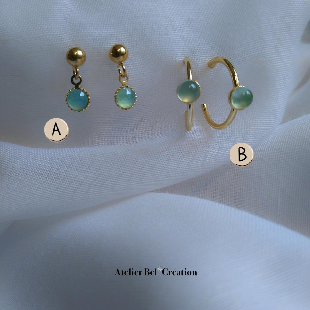 Blue stone Earrings | golden stainless steel, mono earring, mini creole earrings, earrings stud, calcedony