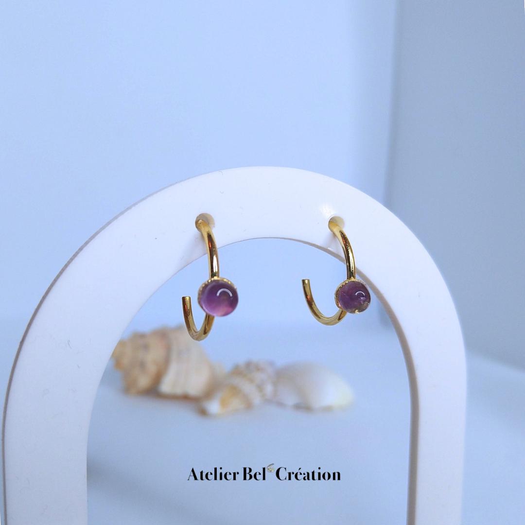 Amethyst stone Earrings | golden stainless steel, mono earring, dangling earring, hoop earrings, earrings studs